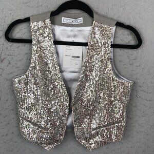 ITMFL Vest Womens Extra Small Silver Sequin Sparkle Kyle Holidays Event Y2K NEW